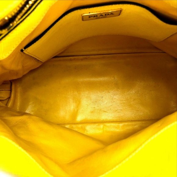 PRADA 2 WAY Hand Bag 2way bag yellow Leather BL090 - Picture 9 of 9